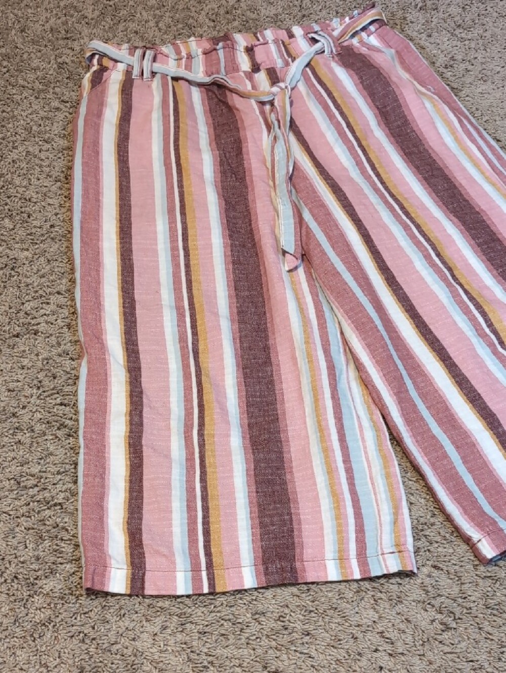 A.N.A. Striped Pink Wide-Leg Women’s Paper Bag Linen Capris XL - Picture 2 of 7